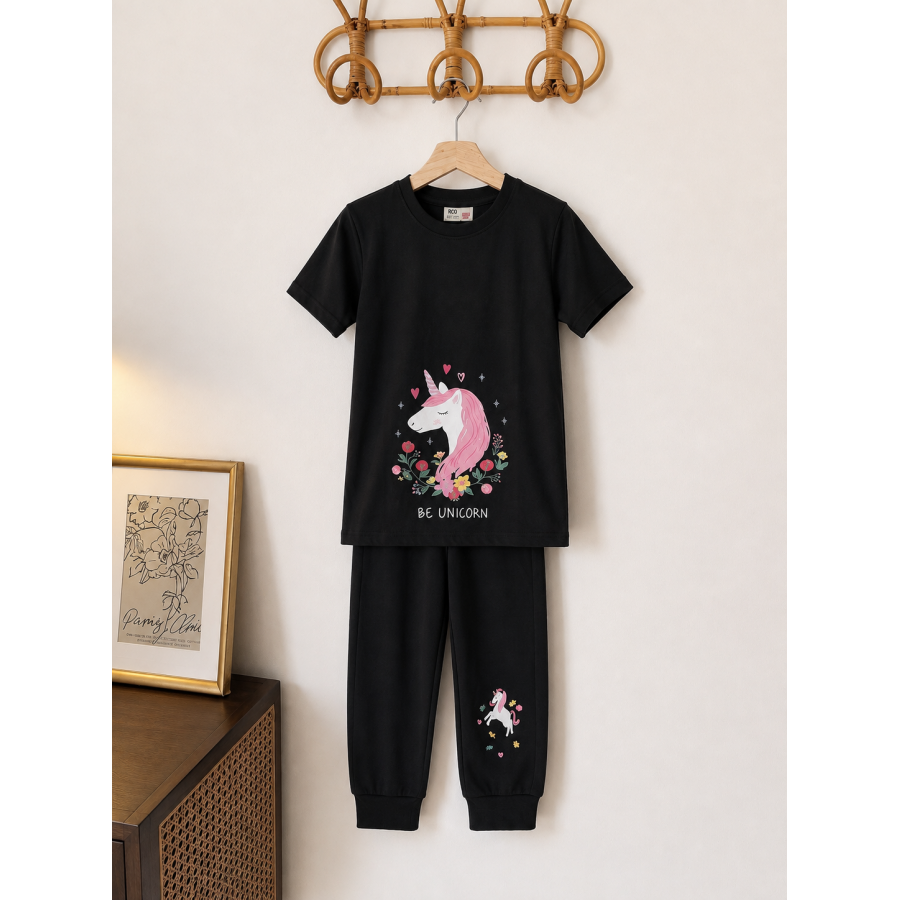 Girls pajama set unicorn black