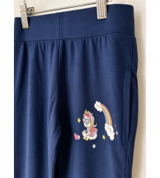 Girls pants unicorn print dark blue