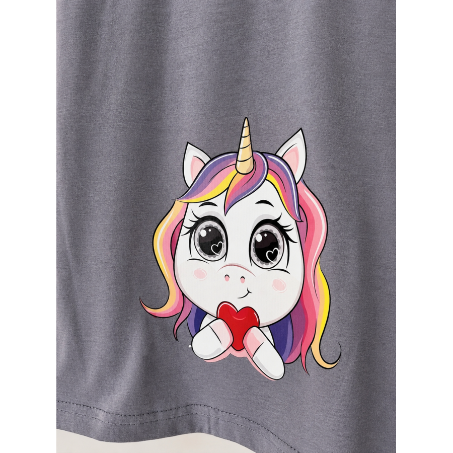 Girls pajama set unicorn grey and light purple