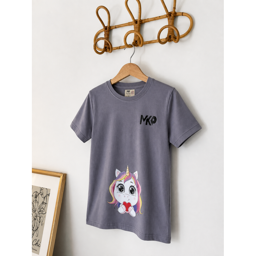 Girls pajama set unicorn grey and light purple