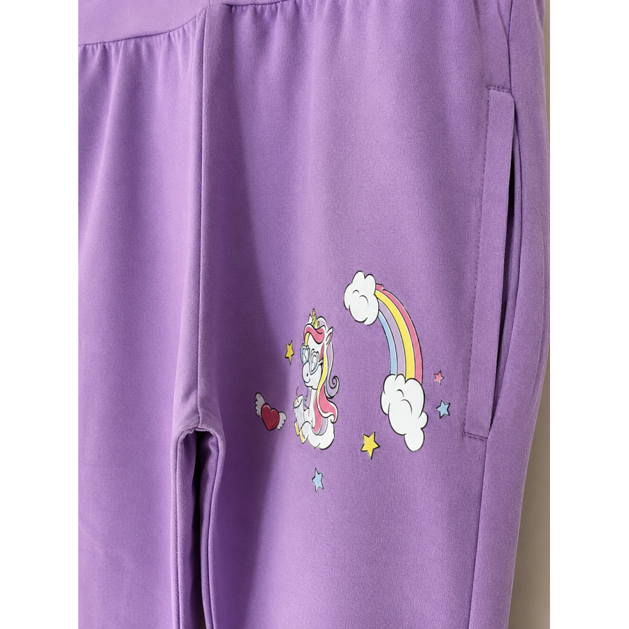 Girls pajama set unicorn grey and light purple